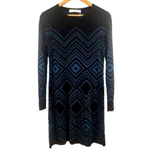 Trina Turk Dress Black & Teal Chevron Pattern Medium New NWT - Picture 1 of 6